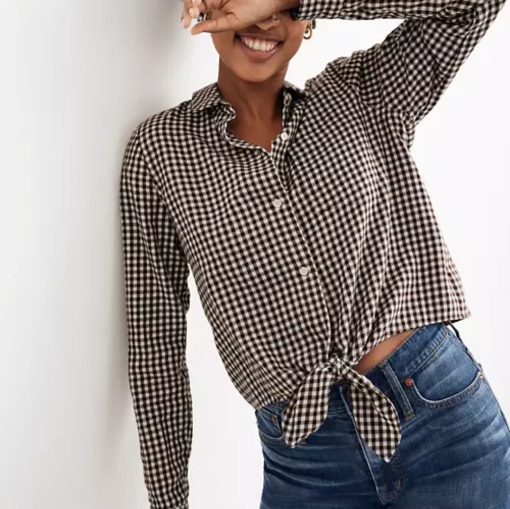 NWOT, Madewell flannel tie front plaid longsleeve